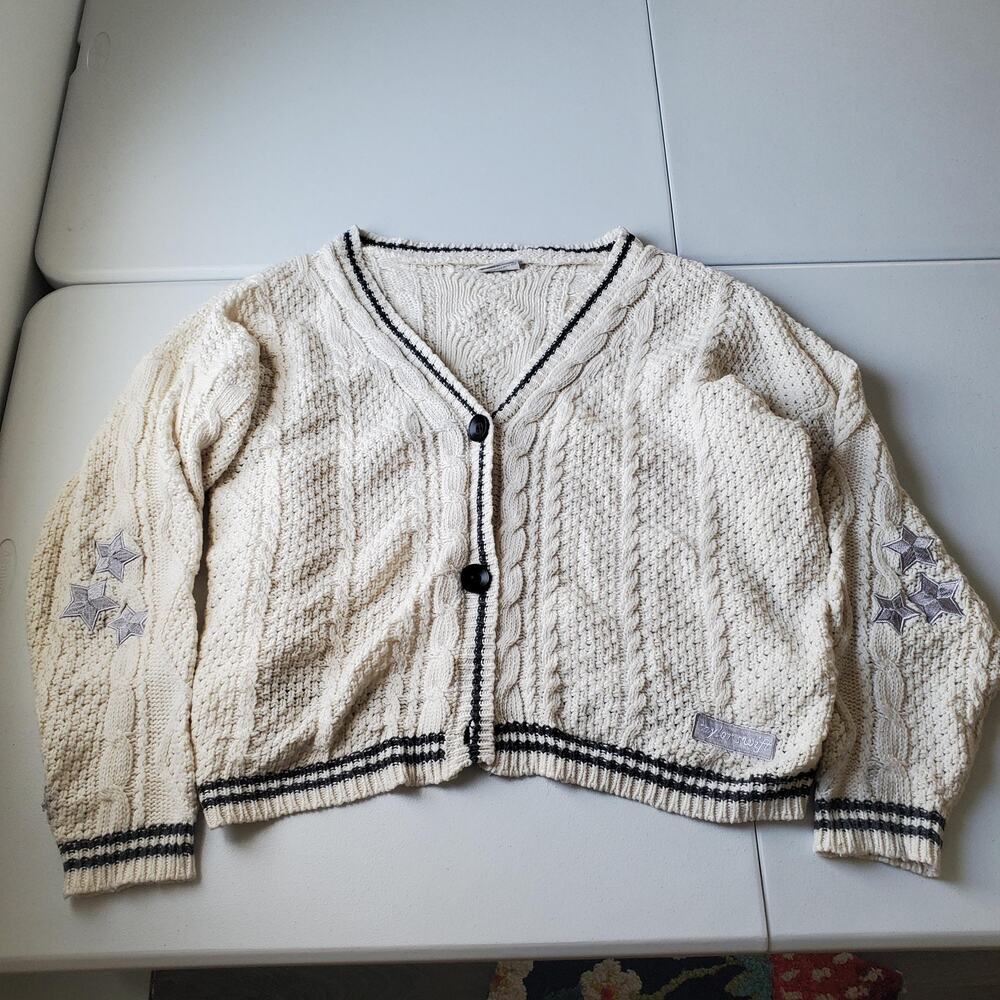 Taylor Swift Cardigan Sweater Womens XL/2XL White Folklore Album Stars Knit